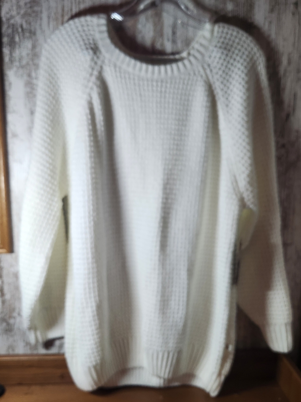 Relaxed White Waffle-Knit Crewneck Sweater Size XL